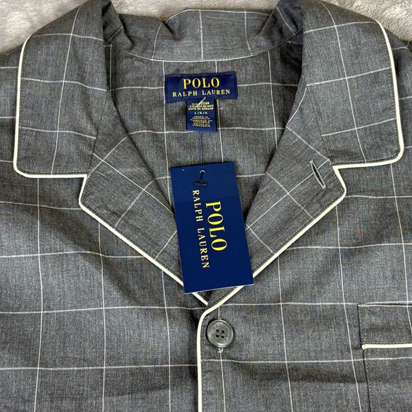 Polo Ralph Lauren Sleep Shirt Men Large Gray Check Button Up Pocket Pony New $55 - Picture 5 of 12